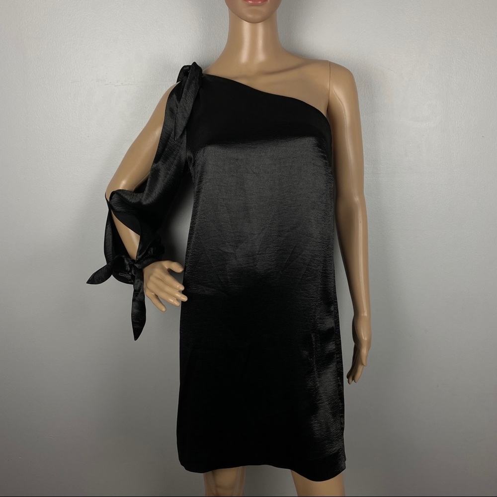 REBECCA MINKOFF REVOLVE BLACK SATIN ONE-SHOULDER MINI DRESS - Picture 2 of 10